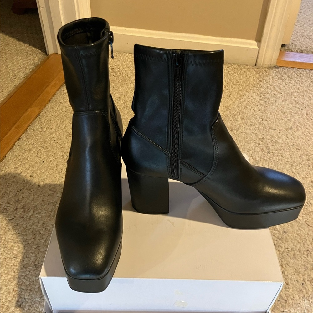 Black leather booties